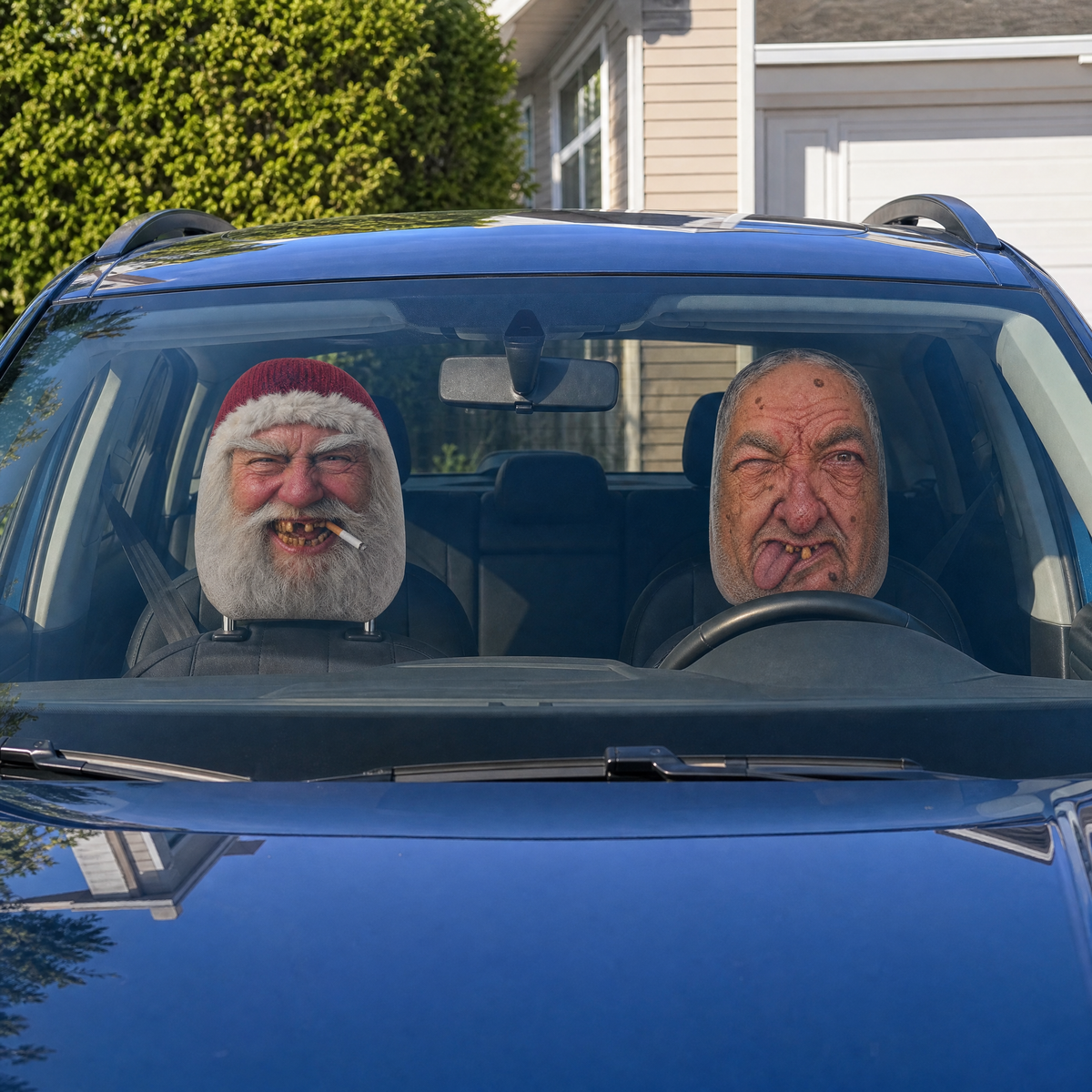 Two Car Joker covers seen through the windshield